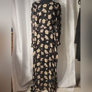 FLYNN SKYE gorgeous sheer black floral long sleeve dress